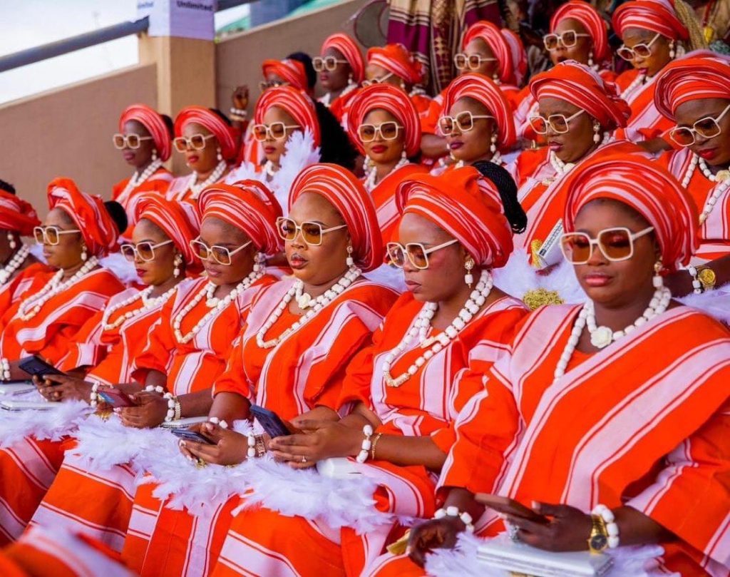 Picture showing beautiful women dressed in colourful aso-ebis at the ojude oba 2024