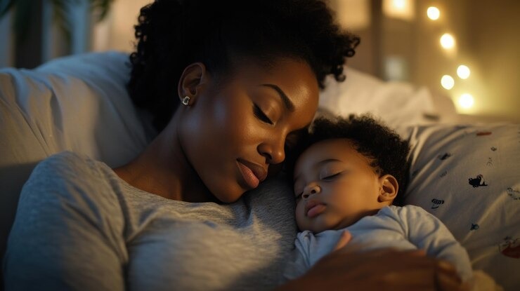 picture showing a parent and her baby sleeping