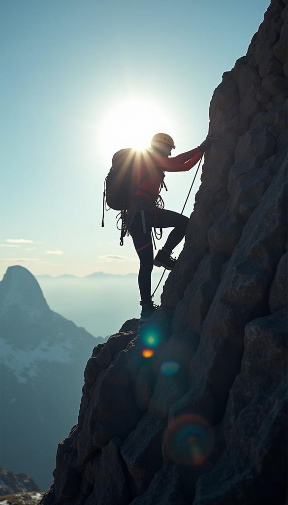 Climbing a cliff during a trip