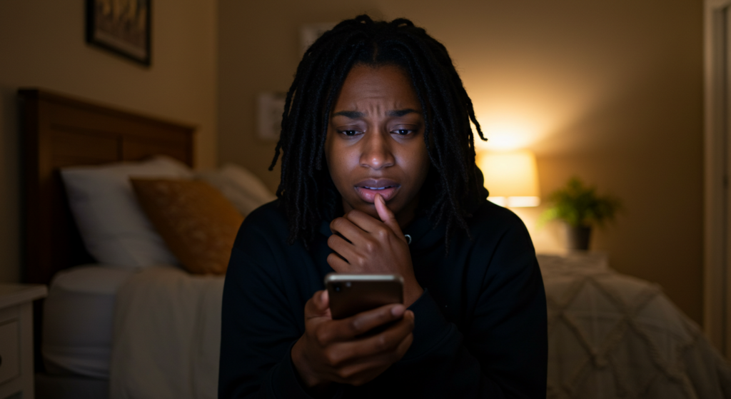 picture showing a young lady using her phone to document her experience from the fire