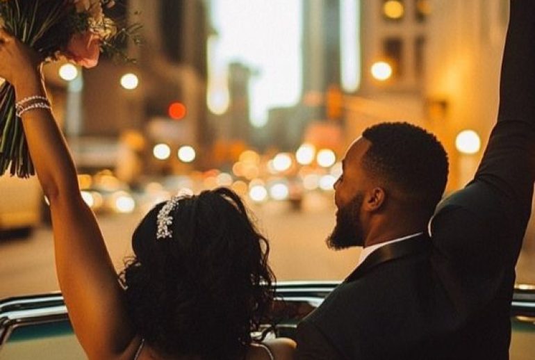 Black couple after their wedding