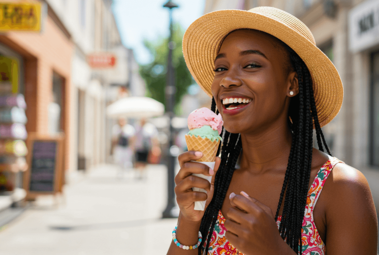 Woman with a guilty pleasures of food