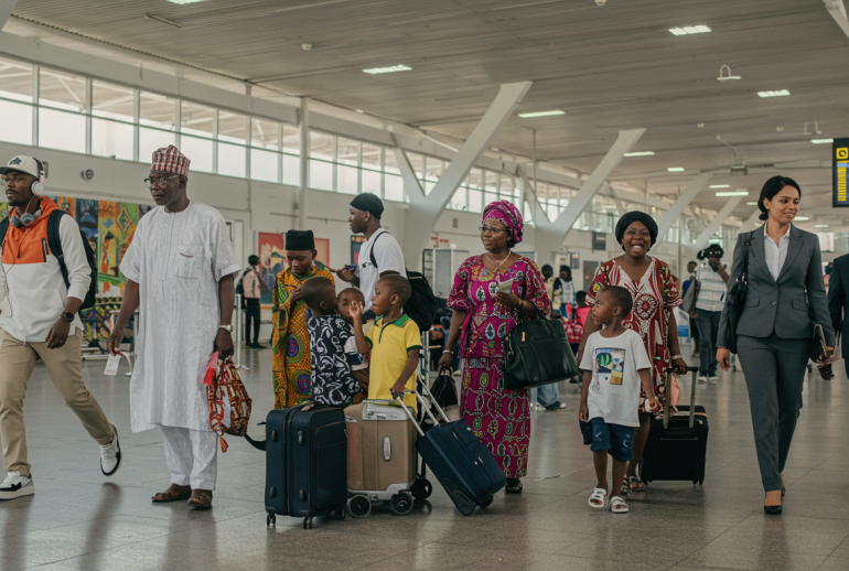 picture showing 7 different type of people you'll meet at a Nigerian airport