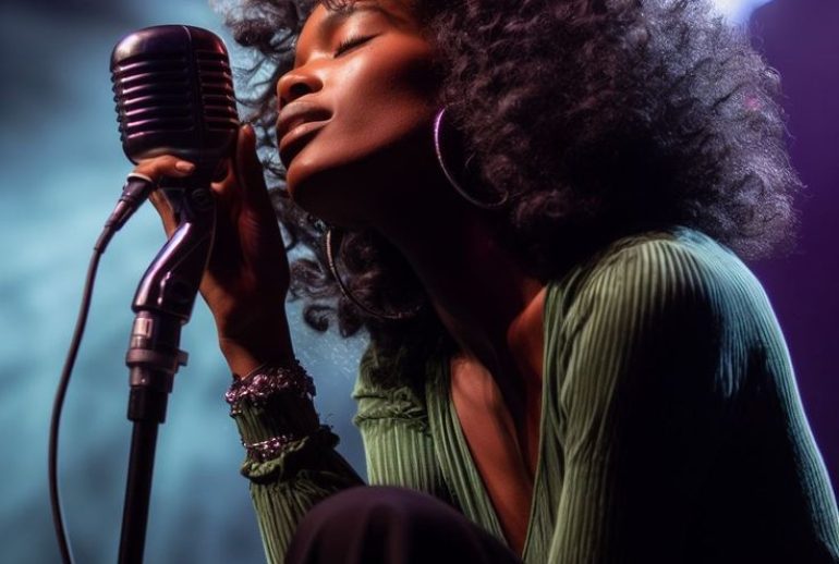 A black woman singing good music